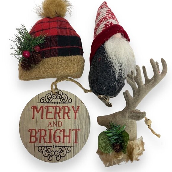 Woodland Christmas Ornaments Set of 4 Rustic Farmhouse Holiday Decor Ref#1 - Picture 1 of 4